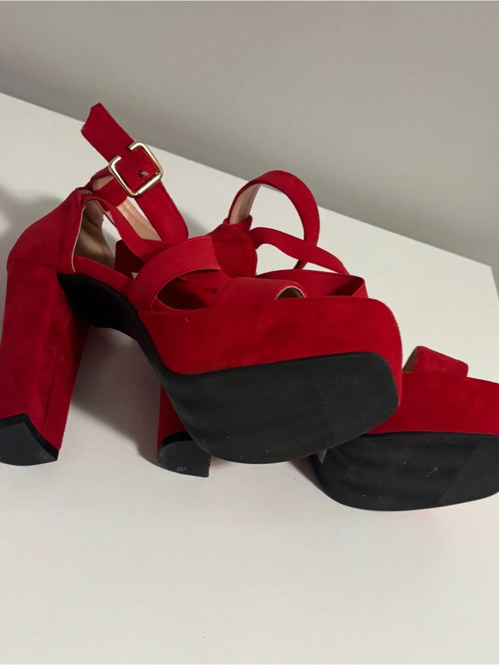 Red Platform Block Heels - Women